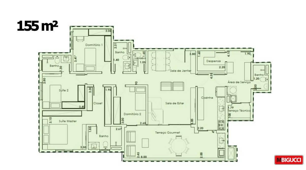Planta 155m²